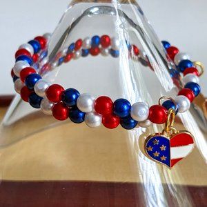 Red, white, and blue beaded memory wire bracelet